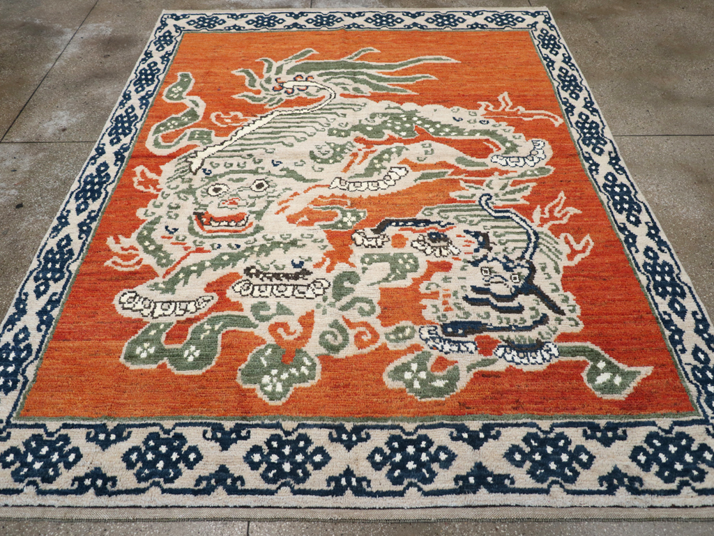 Modern East Turkestan Dragon Khotan Pictorial Small Room Size Carpet, No.32477 - Gsblank
