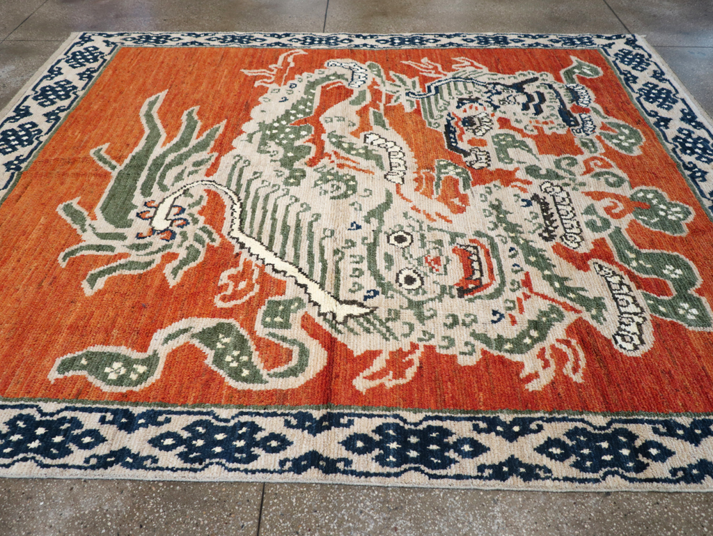 Modern East Turkestan Dragon Khotan Pictorial Small Room Size Carpet, No.32477 - Gsblank