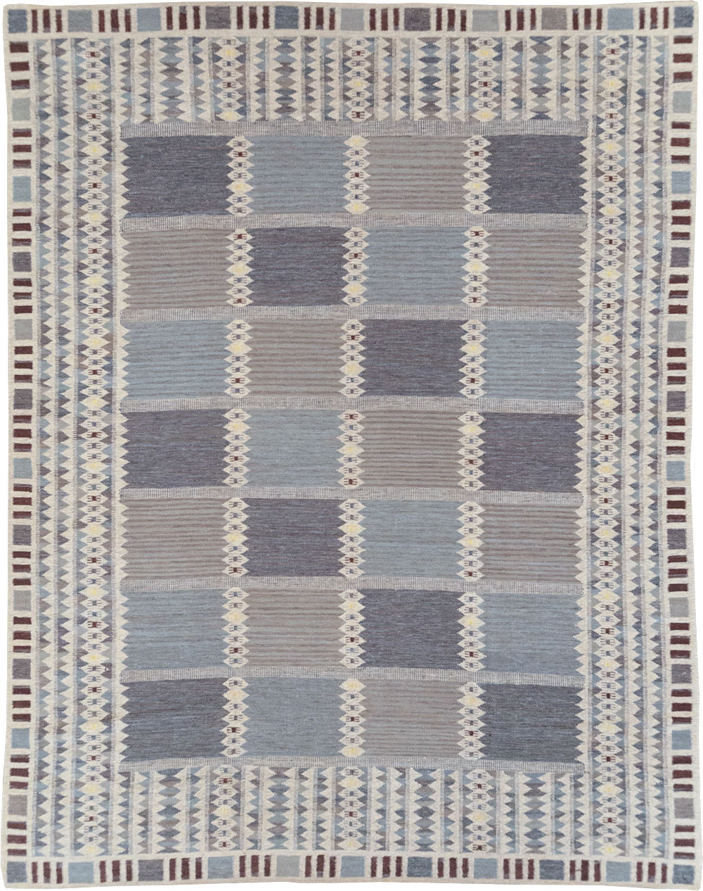 Swedish Inspired Contemporary Turkish Flatweave Room Size Carpet, No.32506 - Gsblank