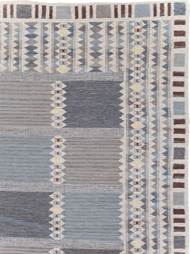Swedish Inspired Contemporary Turkish Flatweave Room Size Carpet, No.32506 - Gsblank