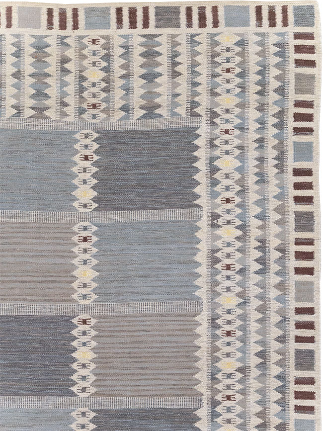 Swedish Inspired Contemporary Turkish Flatweave Room Size Carpet, No.32506 - Gsblank