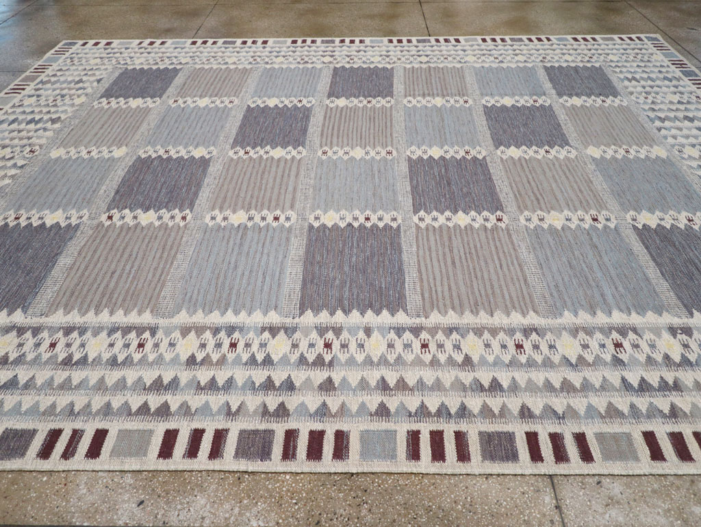 Swedish Inspired Contemporary Turkish Flatweave Room Size Carpet, No.32506 - Gsblank