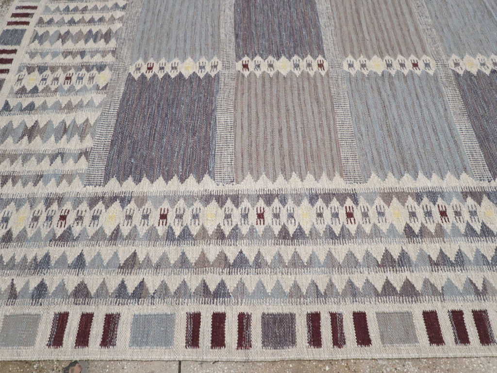 Swedish Inspired Contemporary Turkish Flatweave Room Size Carpet, No.32506 - Gsblank
