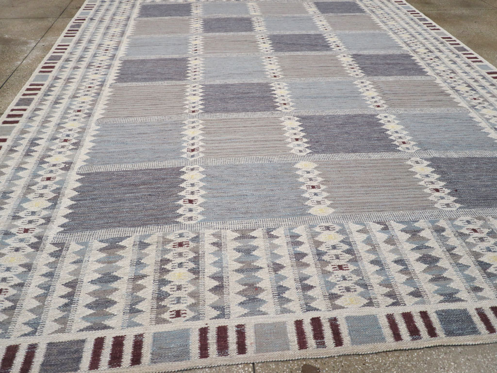 Swedish Inspired Contemporary Turkish Flatweave Room Size Carpet, No.32506 - Gsblank
