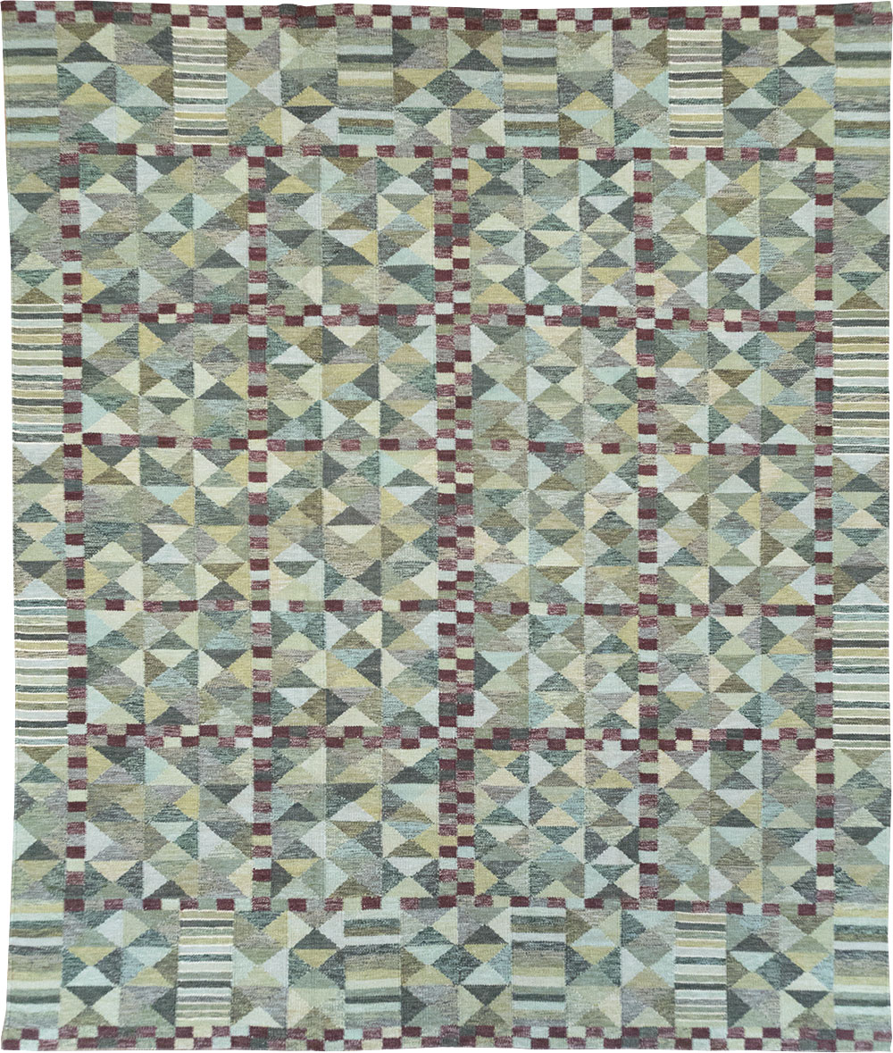 Swedish Inspired Contemporary Turkish Kilim Large Room Size Carpet, No.32521 - Gsblank