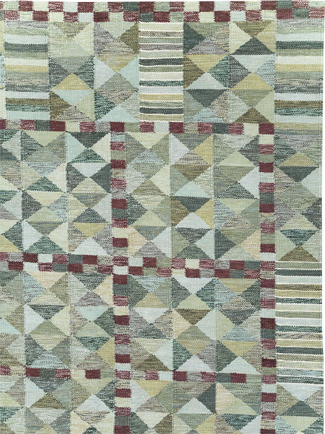Swedish Inspired Contemporary Turkish Kilim Large Room Size Carpet, No.32521 - Gsblank