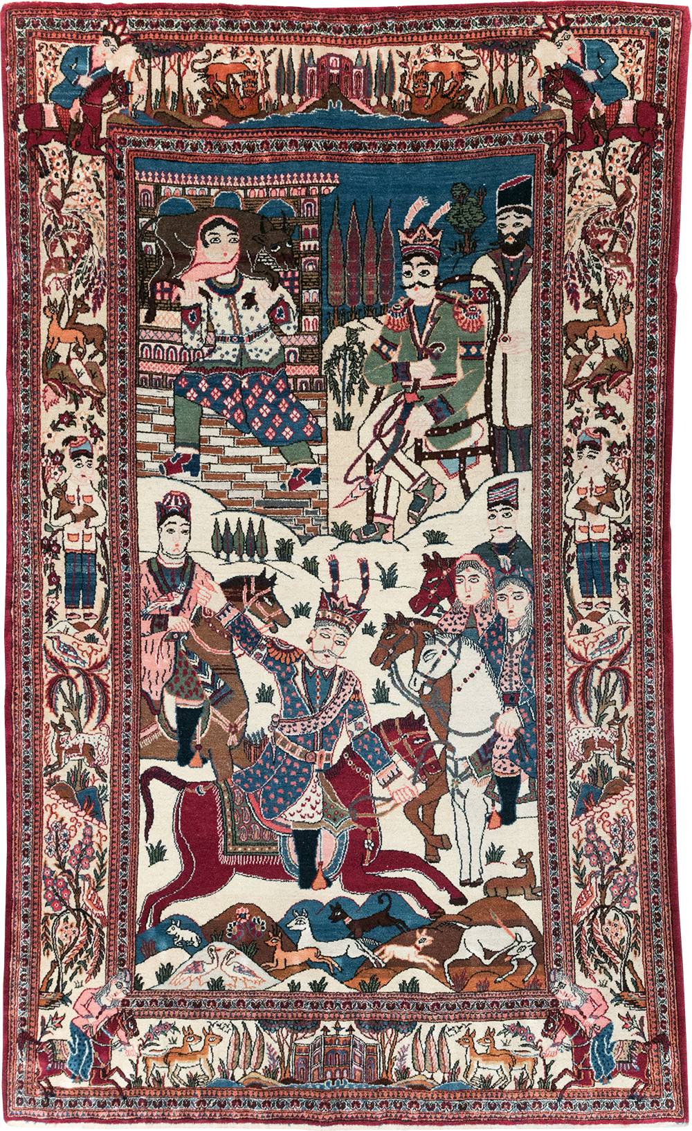 Vintage Persian Pictorial Kashan Rug, No.32528 - Gsblank