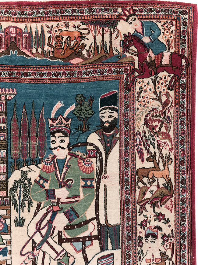 Vintage Persian Pictorial Kashan Rug, No.32528 - Gsblank