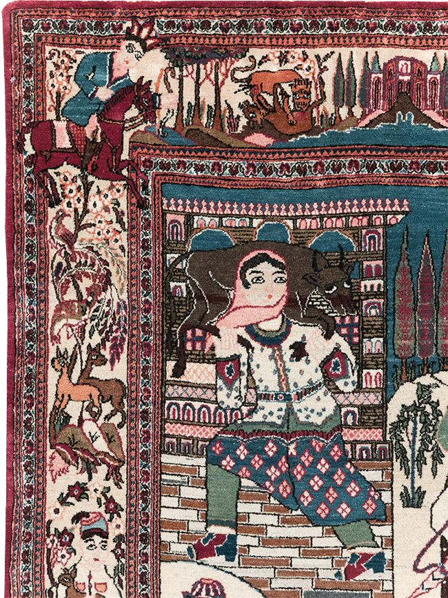 Vintage Persian Pictorial Kashan Rug, No.32528 - Gsblank