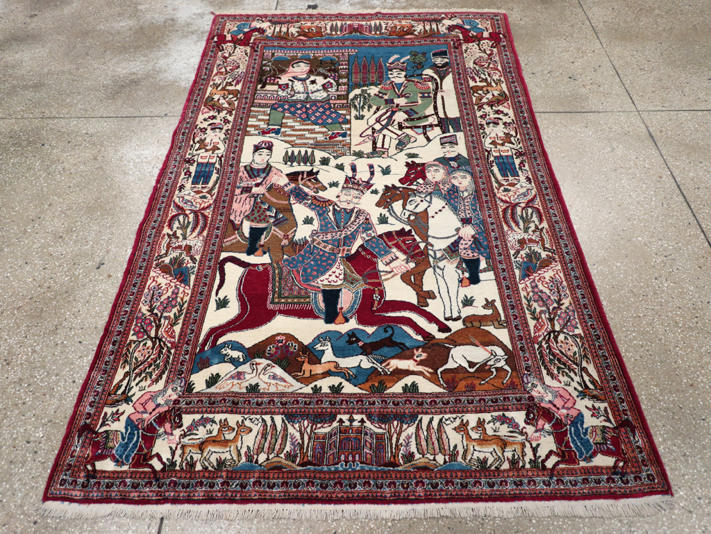 Vintage Persian Pictorial Kashan Rug, No.32528 - Gsblank