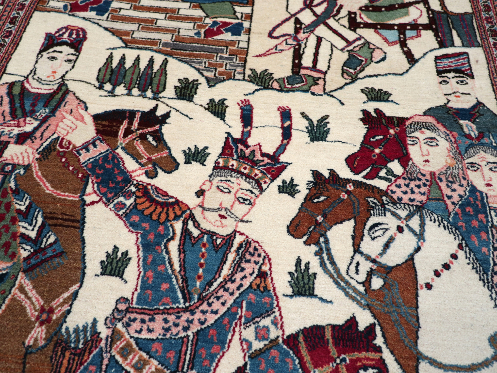 Vintage Persian Pictorial Kashan Rug, No.32528 - Gsblank