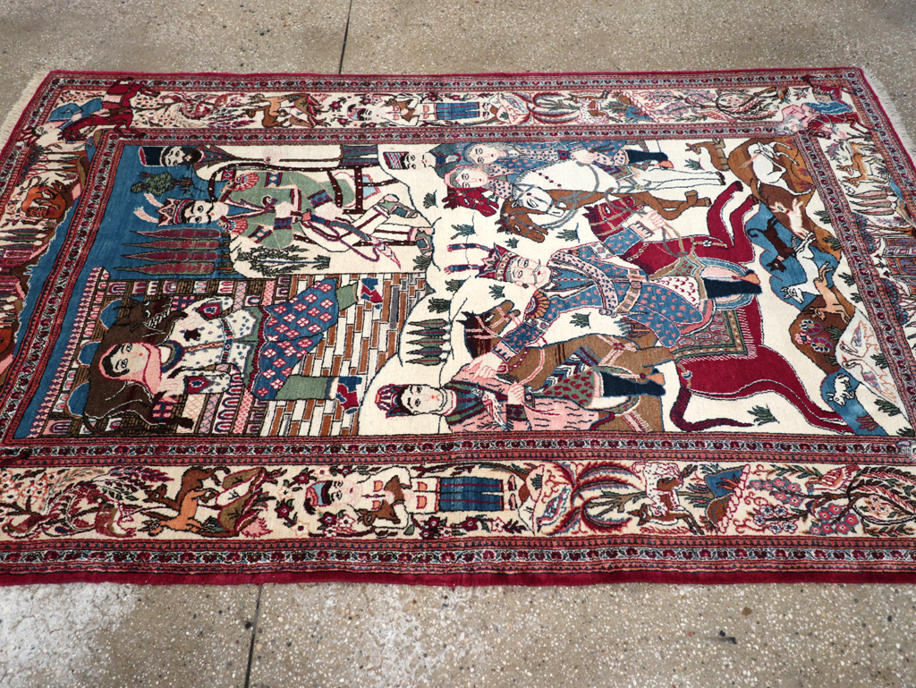 Vintage Persian Pictorial Kashan Rug, No.32528 - Gsblank