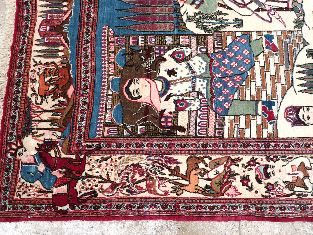 Vintage Persian Pictorial Kashan Rug, No.32528 - Gsblank