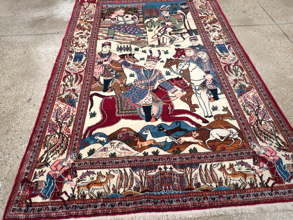 Vintage Persian Pictorial Kashan Rug, No.32528 - Gsblank