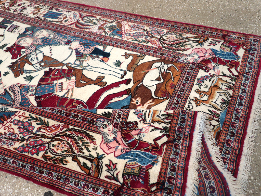 Vintage Persian Pictorial Kashan Rug, No.32528 - Gsblank