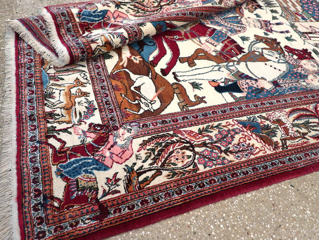 Vintage Persian Pictorial Kashan Rug, No.32528 - Gsblank