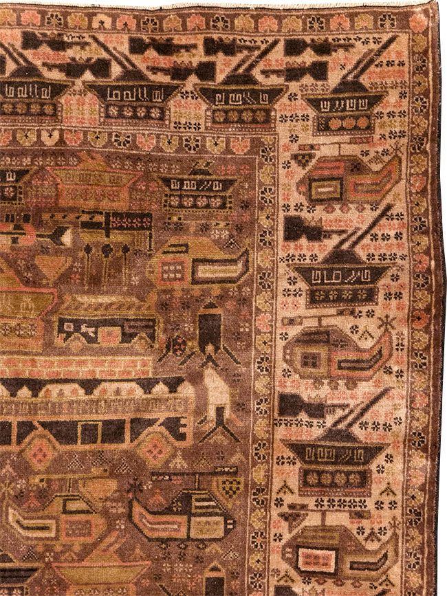 Vintage Afghan Pictorial War Rug, No.32529 - Gsblank