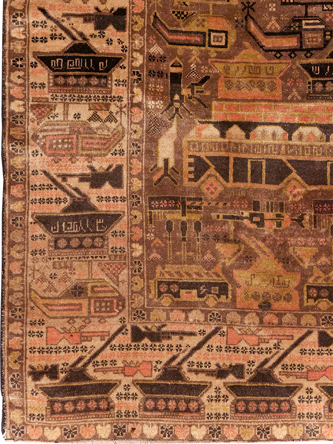 Vintage Afghan Pictorial War Rug, No.32529 - Gsblank
