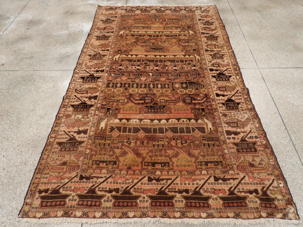 Vintage Afghan Pictorial War Rug, No.32529 - Gsblank