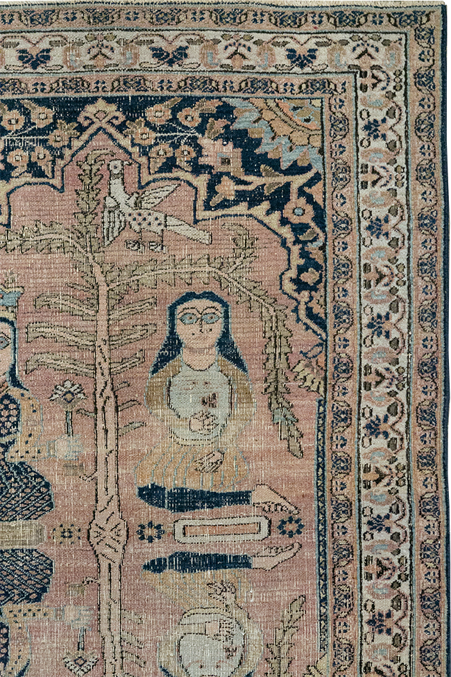 Antique Persian Dorokhsh Pictorial Throw Rug, No.32565 - Gsblank