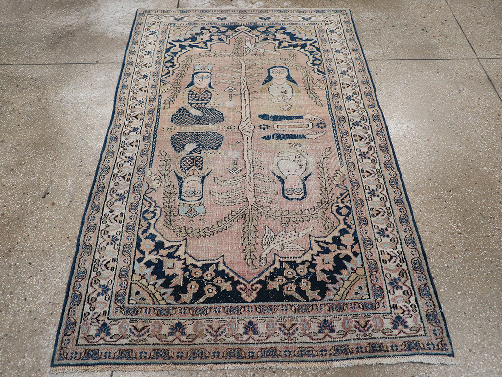 Antique Persian Dorokhsh Pictorial Throw Rug, No.32565 - Gsblank