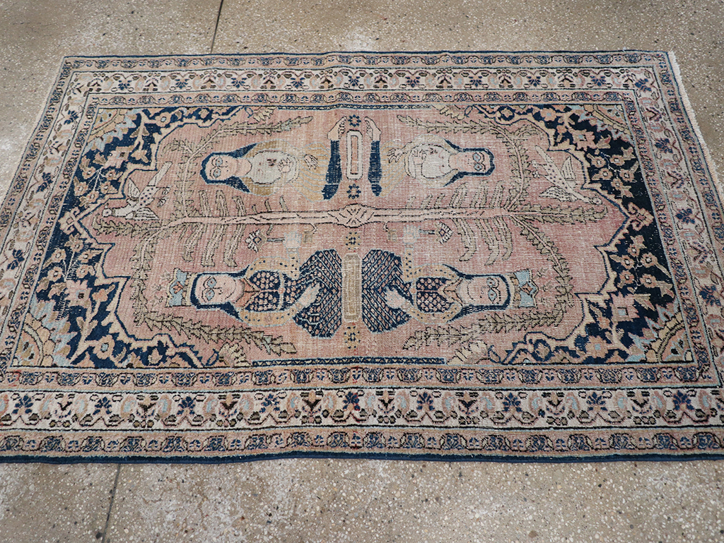 Antique Persian Dorokhsh Pictorial Throw Rug, No.32565 - Gsblank
