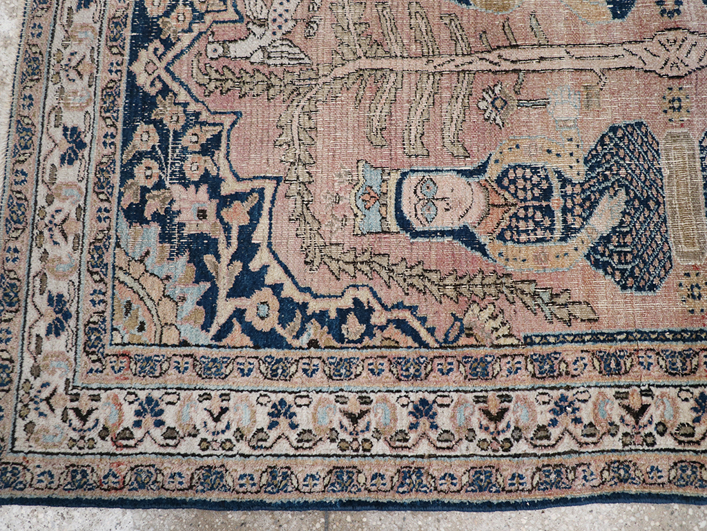 Antique Persian Dorokhsh Pictorial Throw Rug, No.32565 - Gsblank