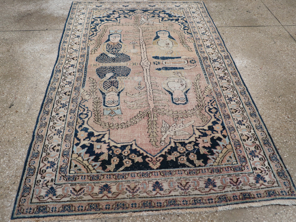 Antique Persian Dorokhsh Pictorial Throw Rug, No.32565 - Gsblank