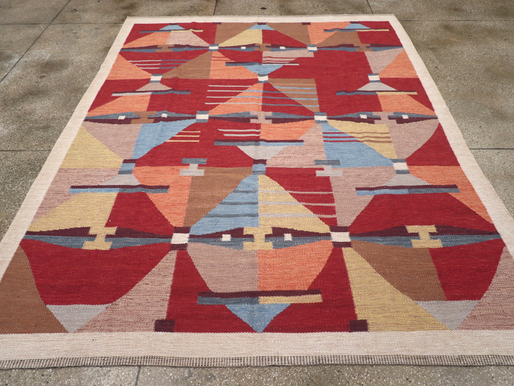 Contemporary Turkish Flatweave Small Room Size Carpet, No.32572 - Gsblank