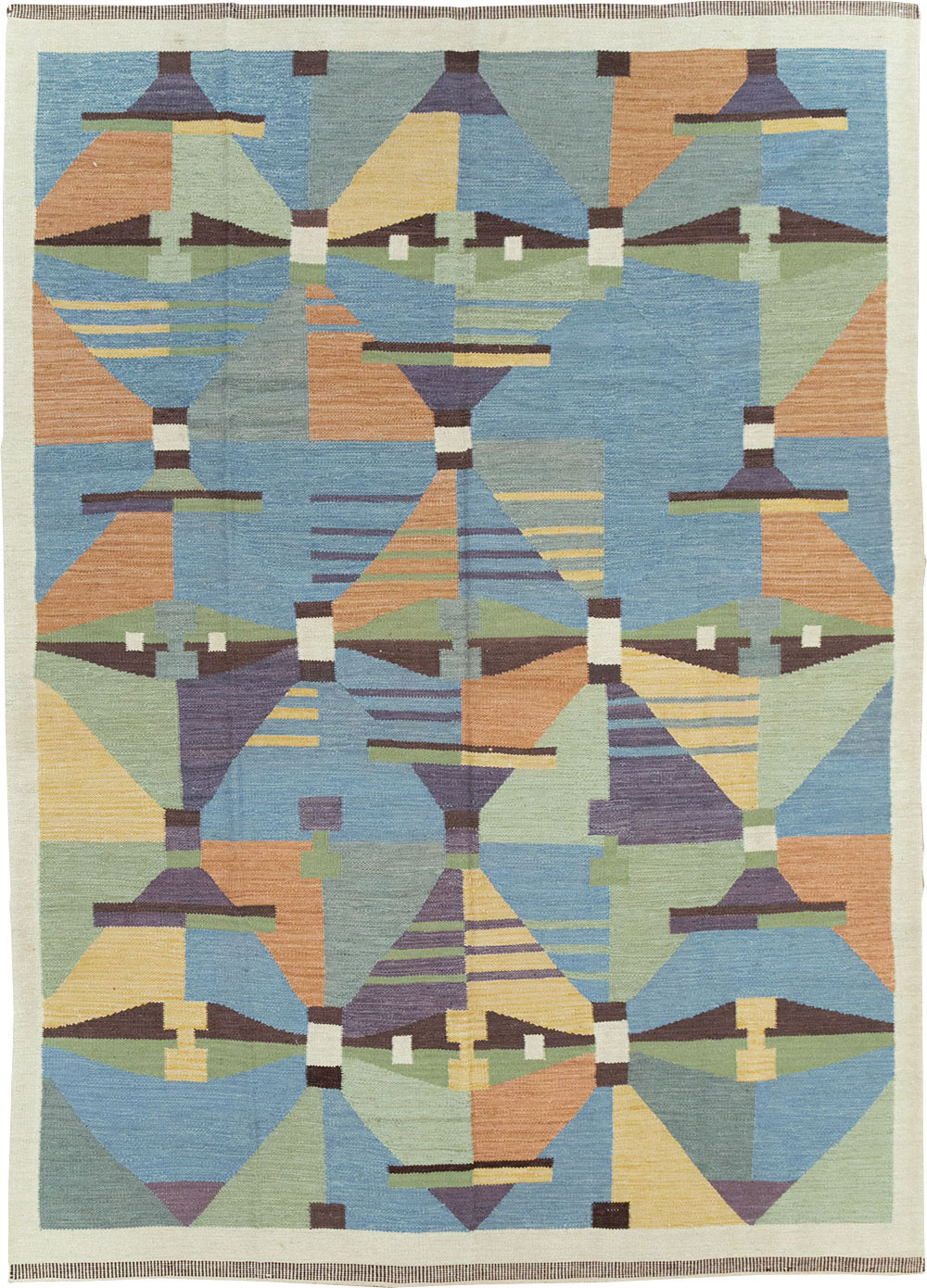 Contemporary Turkish Flatweave Room Size Carpet, No.32573 - Gsblank