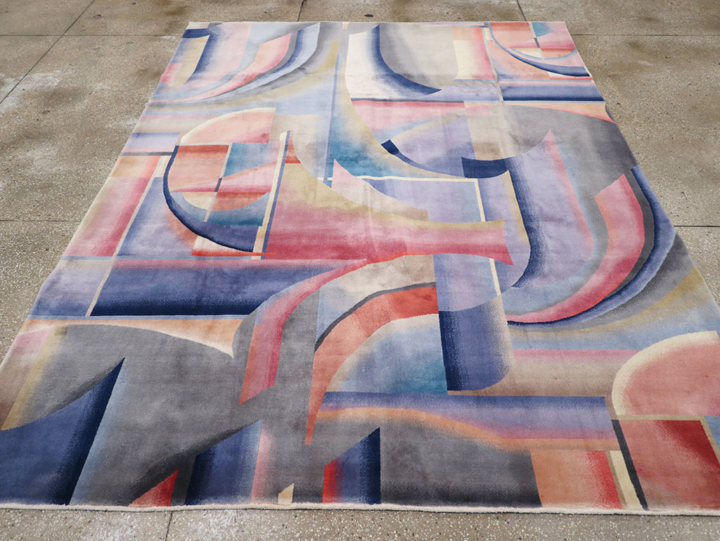 Vintage Chinese Art Deco Accent Carpet, No.32581 - Gsblank