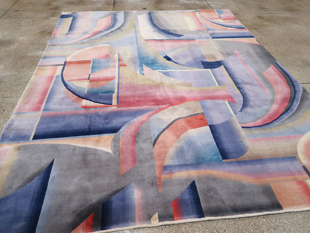 Vintage Chinese Art Deco Accent Carpet, No.32581 - Gsblank