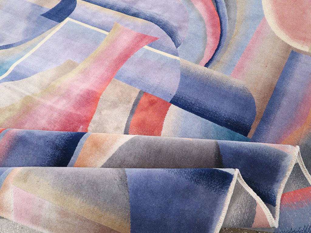 Vintage Chinese Art Deco Accent Carpet, No.32581 - Gsblank