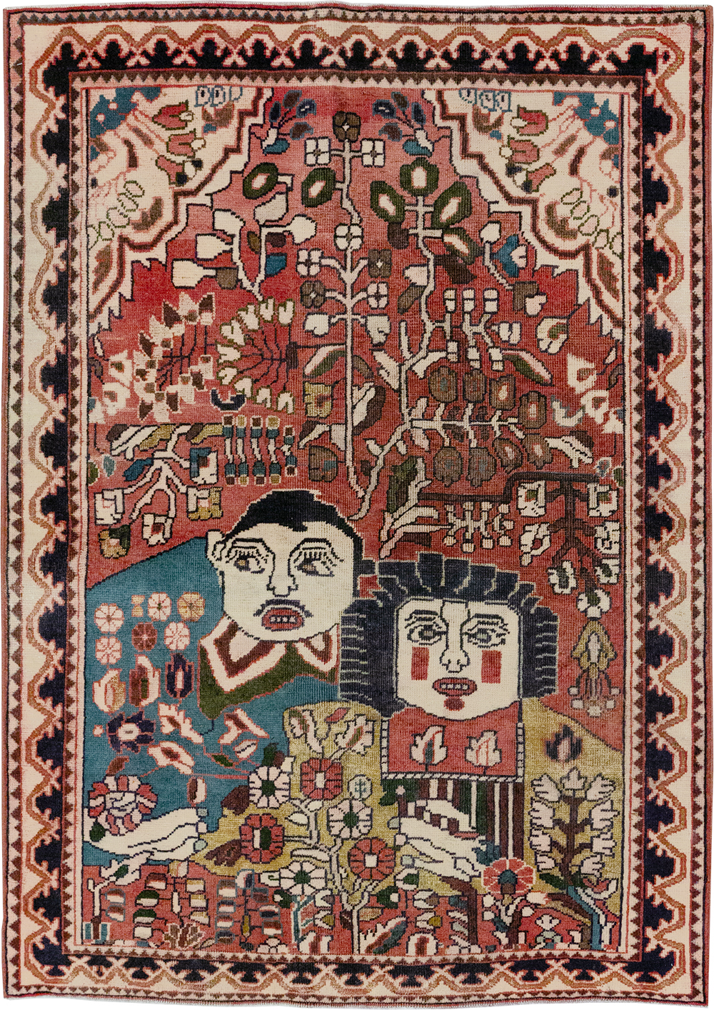 Vintage Persian Mahal Pictorial Throw Rug, No.32595 - Gsblank