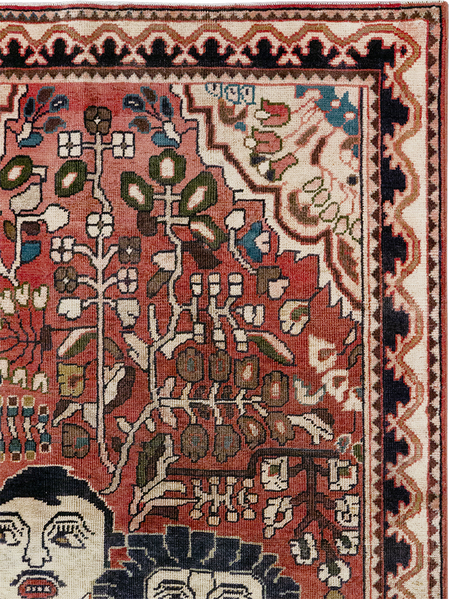 Vintage Persian Mahal Pictorial Throw Rug, No.32595 - Gsblank