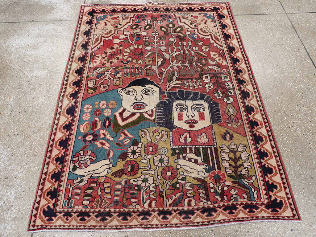 Vintage Persian Mahal Pictorial Throw Rug, No.32595 - Gsblank