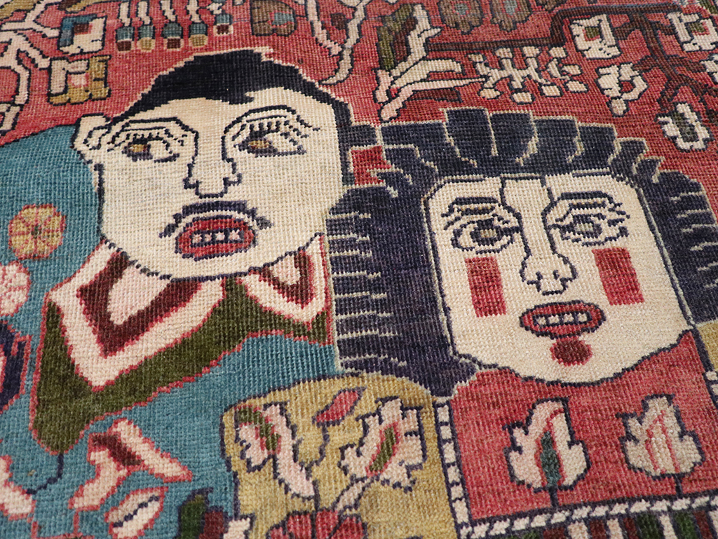 Vintage Persian Mahal Pictorial Throw Rug, No.32595 - Gsblank