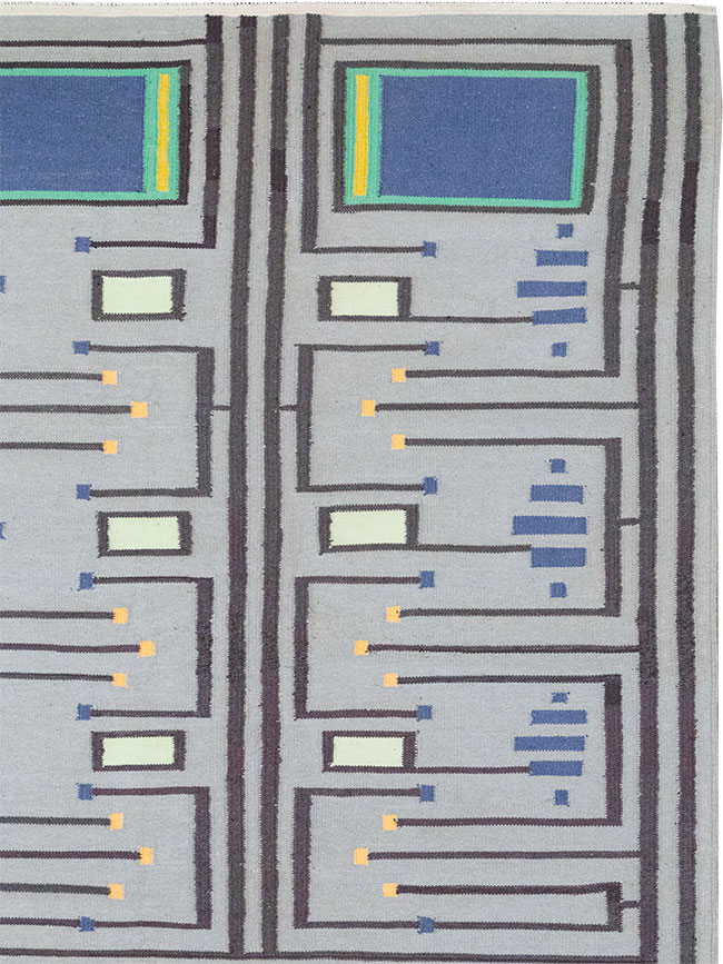 Contemporary Indian Flatweave Cotton Dhurrie Room Size Carpet, No.32636 - Gsblank
