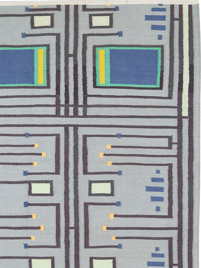 Contemporary Indian Flatweave Cotton Dhurrie Room Size Carpet, No.32636 - Gsblank