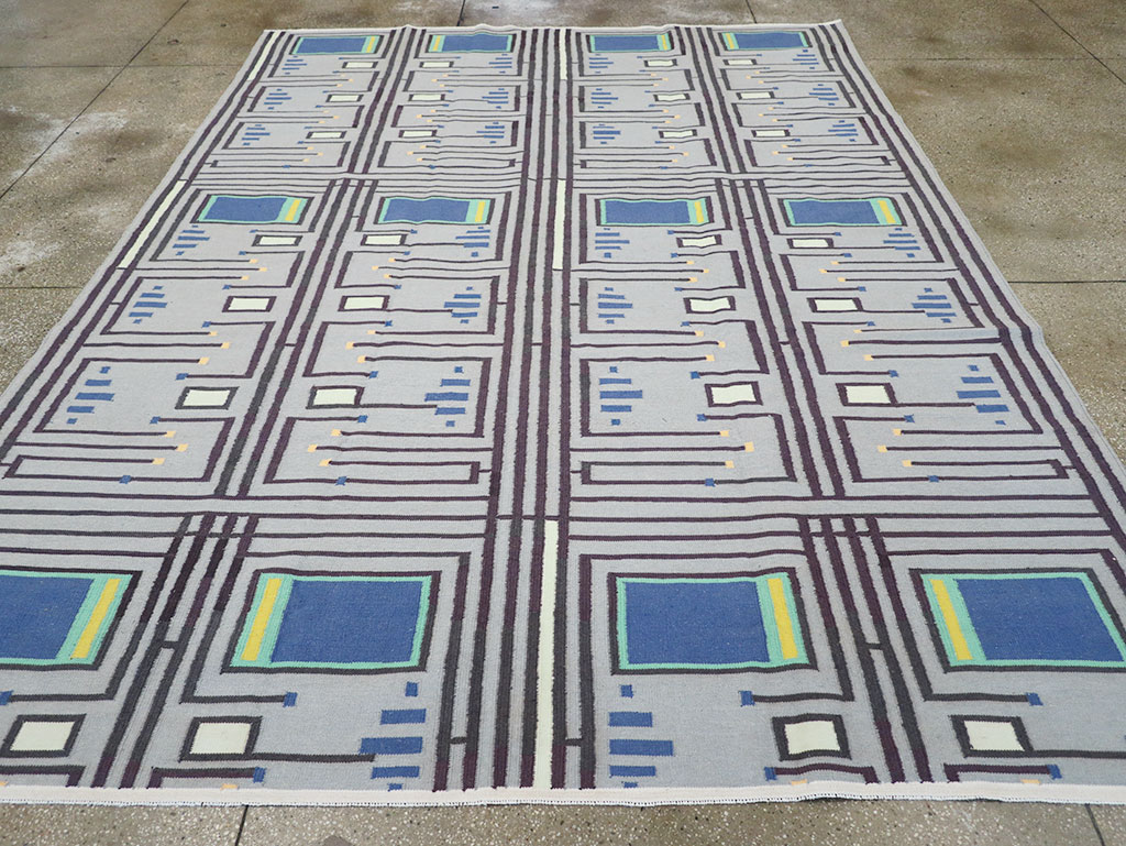 Contemporary Indian Flatweave Cotton Dhurrie Room Size Carpet, No.32636 - Gsblank