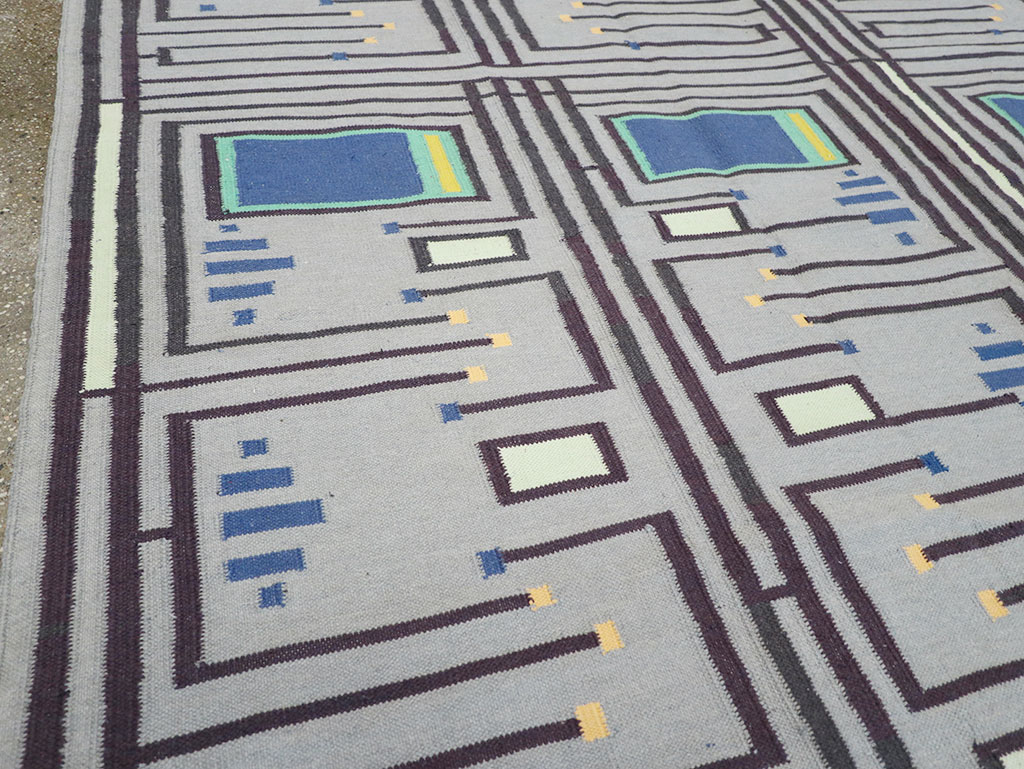 Contemporary Indian Flatweave Cotton Dhurrie Room Size Carpet, No.32636 - Gsblank