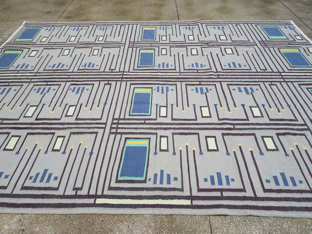 Contemporary Indian Flatweave Cotton Dhurrie Room Size Carpet, No.32636 - Gsblank