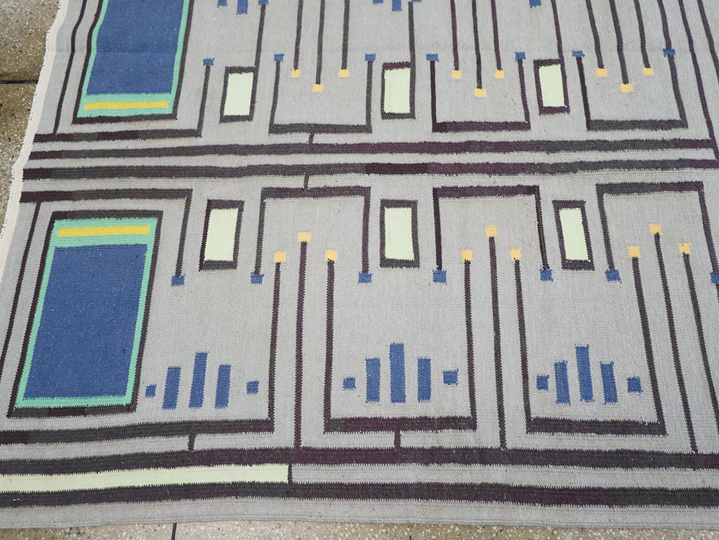 Contemporary Indian Flatweave Cotton Dhurrie Room Size Carpet, No.32636 - Gsblank