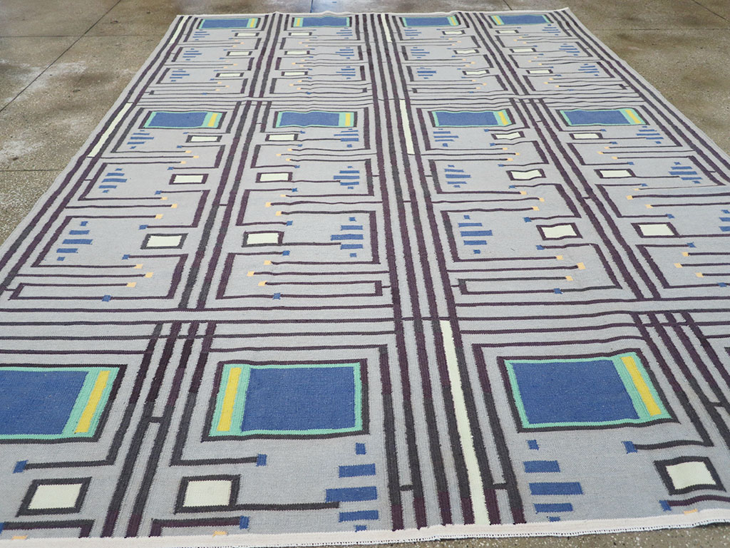 Contemporary Indian Flatweave Cotton Dhurrie Room Size Carpet, No.32636 - Gsblank