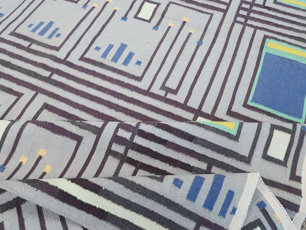 Contemporary Indian Flatweave Cotton Dhurrie Room Size Carpet, No.32636 - Gsblank