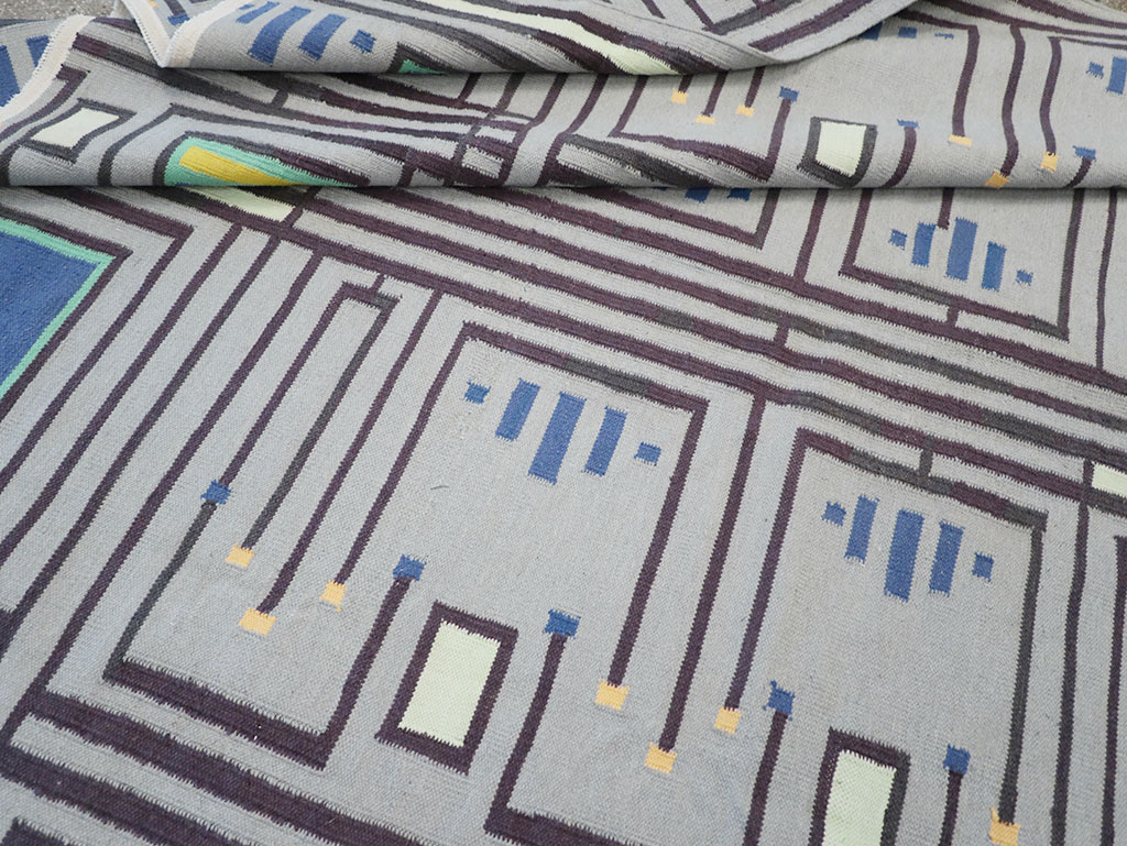 Contemporary Indian Flatweave Cotton Dhurrie Room Size Carpet, No.32636 - Gsblank