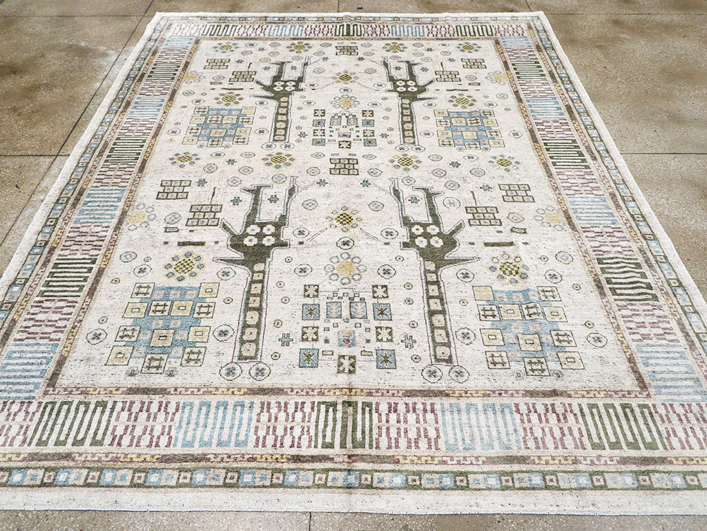 Modern East Turkestan Silk Khotan Room Size Carpet, No.32640 - Gsblank