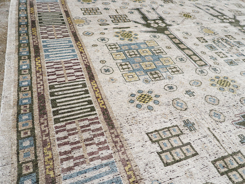 Modern East Turkestan Silk Khotan Room Size Carpet, No.32640 - Gsblank