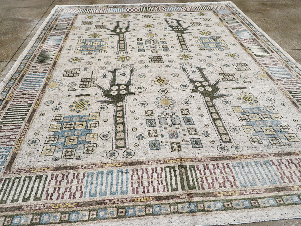 Modern East Turkestan Silk Khotan Room Size Carpet, No.32640 - Gsblank
