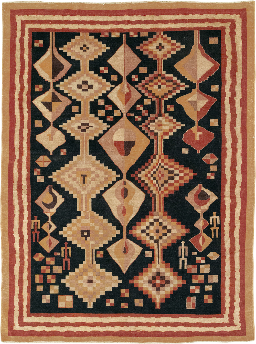 Vintage Turkish Art Deco Accent Carpet, No.32939 - Gsblank